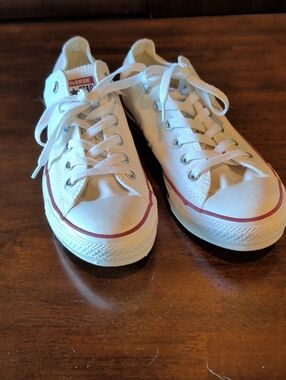 Converse White Canvas Low-Top Sneakers with Red Trim